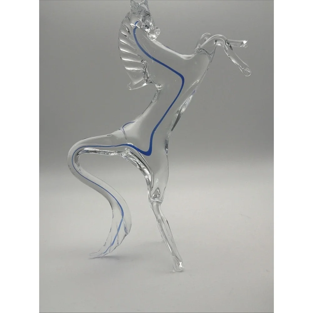 Vintage Murano Style Art Glass Horse Figurine Clear Cobalt Blue 8.25